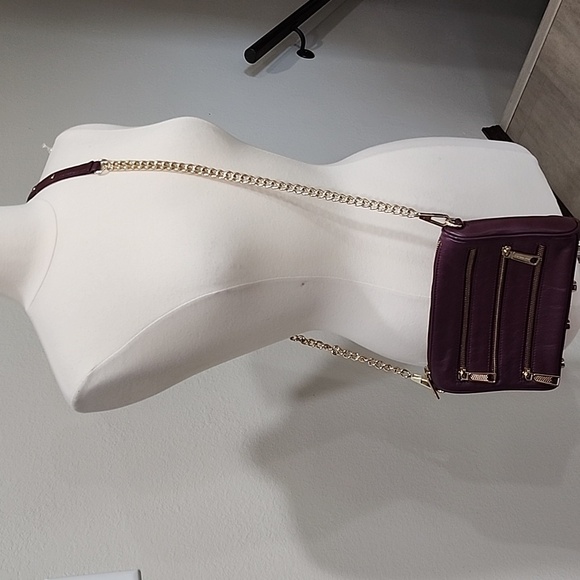 Rebecca Minkoff Zippered Crossbody Bag Chain Strap Leather Gold Hardware - Picture 1 of 16